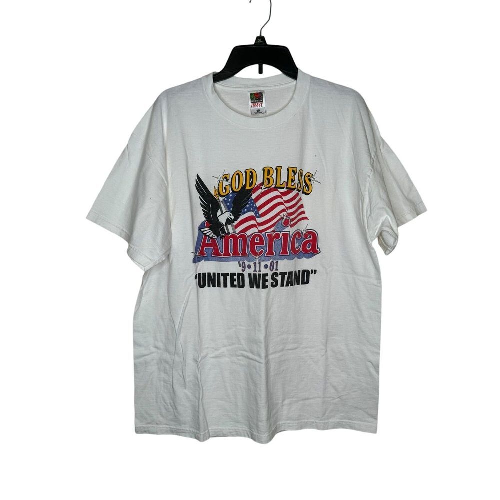 Fruit of the Loom Men's T-Shirt God Bless America United We Stand Tee White XL‎